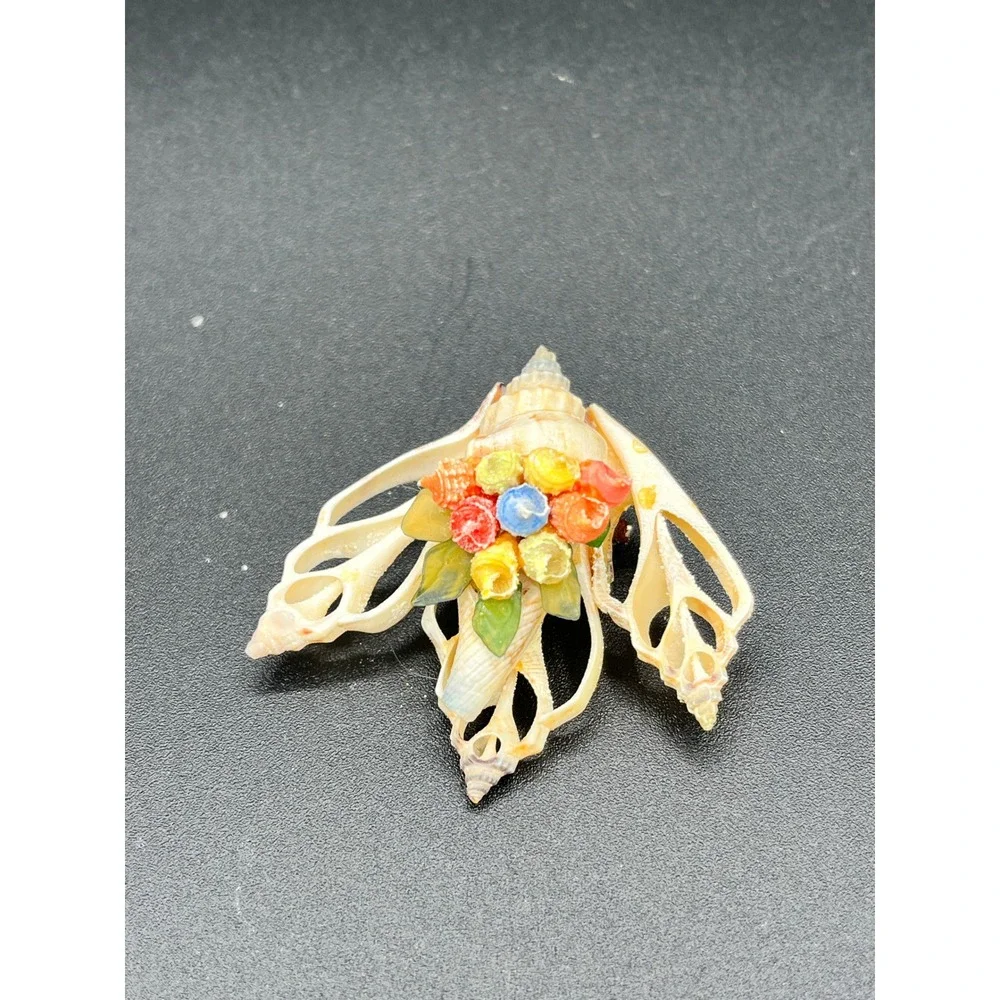Vintage Seashell Flower Basket Brooch Pin - Coastal Cottagecore Style Beautiful!